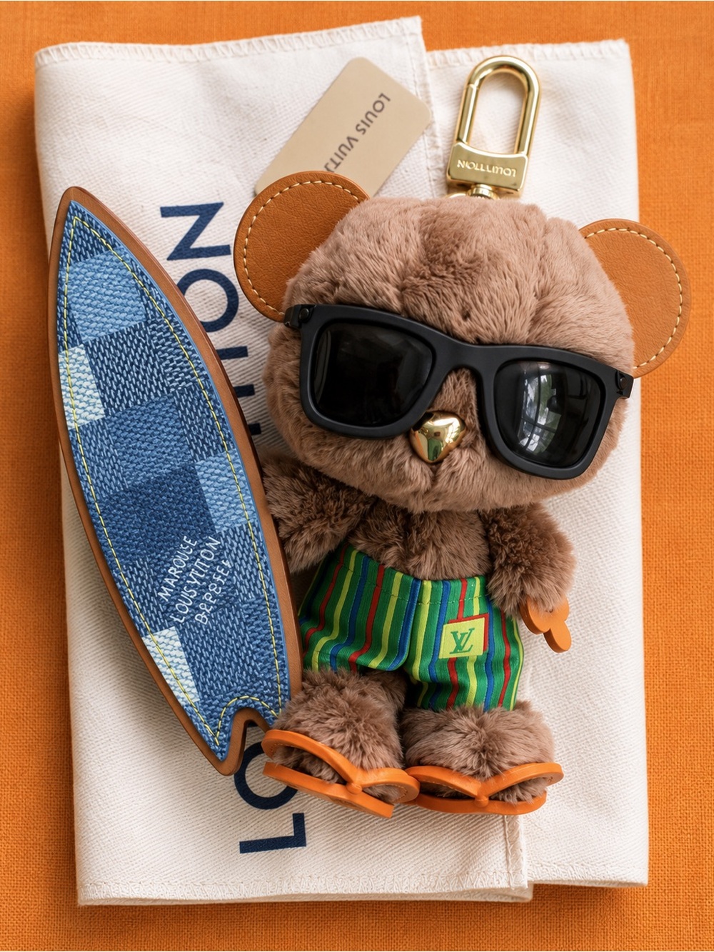 Louis Vuitton Bear Surf Bag Charm Key Holder Brown Summer Limited Edition